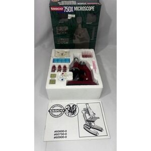 1990 Tasco Vintage Microscope 750x -butterfly Specimen, Shrimp Hatchery, Slides